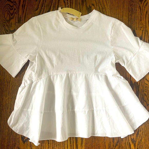 NWT Love Notes white ruffle baby doll tee top S - Picture 1 of 5